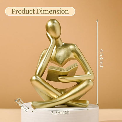 Abstract Art Thinker Statue - Reading Thinker Sculpture Figurine, Modern Home Decoration for Living Room Office Shelves Coffee Table Desk Decor (Gold)