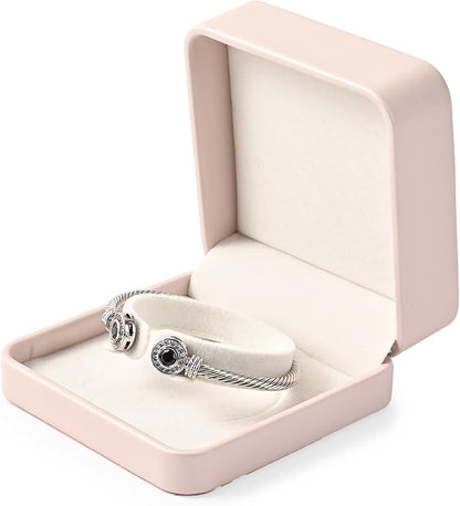 Leather Bracelet Gift Box Bangle Holder Jewelry Gift Box Velvet Interior Jewellry Storage Case for Proposal Engagement Wedding Day Valentine's Day (Pink)