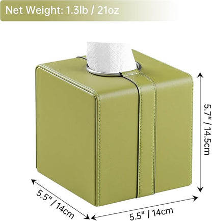 MEIBOOCH Square Tissue Box Cover, Luxury PU Leather Tissue Holder with Magnetic Closure (Green)