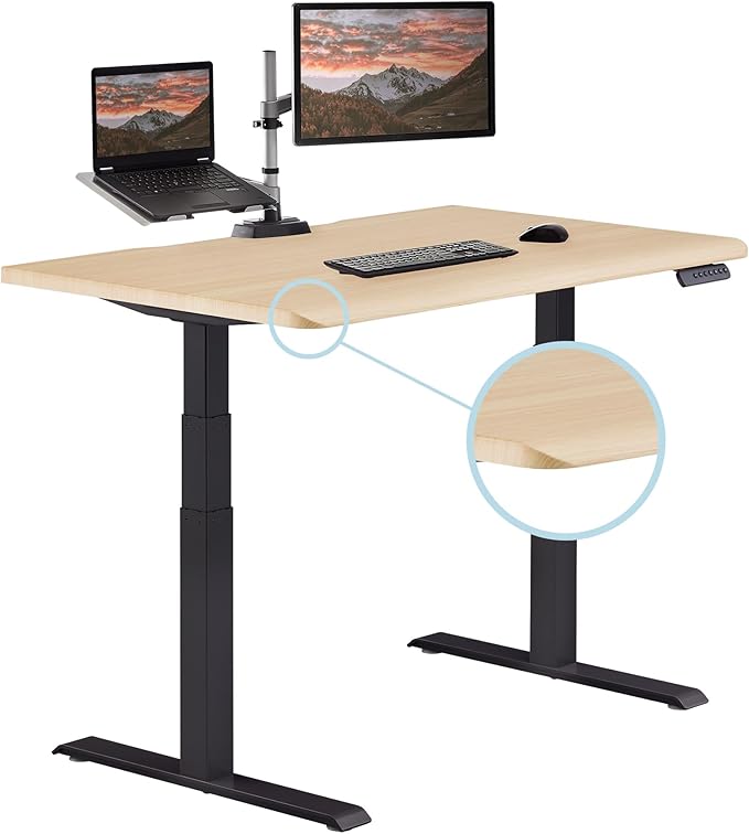 Vari ComfortEdge 48x30 Inch Adjustable Electric Standing Desk – Sit Stand VariDesk with Memory Presets, Sloped Edge, 220 LB Capacity + Tool-Free Assembly (Light Wood Top/Black Legs)