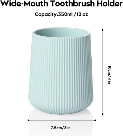 YAUKPH Green Striped Toothbrush Holder for Electric Toothbrushes Bathroom Organizer Cup for Toothpaste Kids & Adults