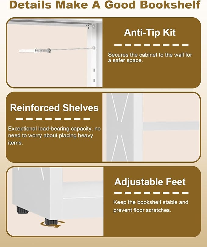METALOONG 3 Tier Bookshelf, Adjustable Metal Bookcase with Anti-Tip Kit & Leveling Feet, Heavy-Duty Metal Storage Organizer, Modern Corner Shelves for Living Room, Kitchen, Office