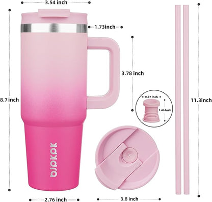 BJPKPK 30oz Stainless Steel Insulated Tumbler With Handle And Lid Straw Travel Coffee Mug Thermal Cup,Cherry Blossom