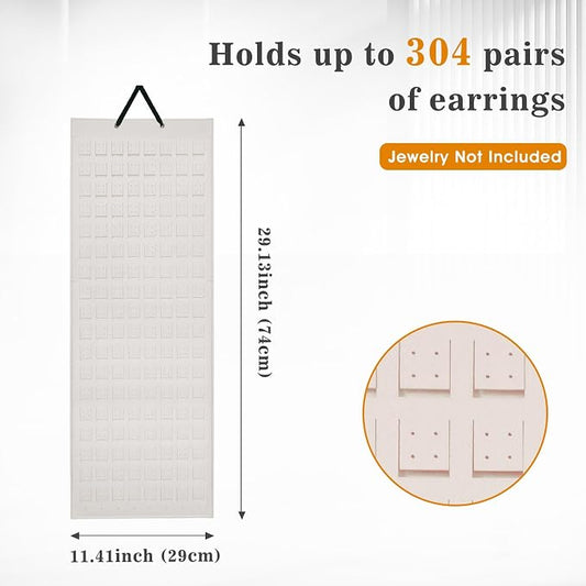 Lolalet Hanging Earring Holder Organizer with 20 Hooks for Women, Earring Organizer Wall Earrings Hanger Pierced Earring Storage, Felt Stud Earring Display, 608 Holes for Earrings- Beige, 1 Pack