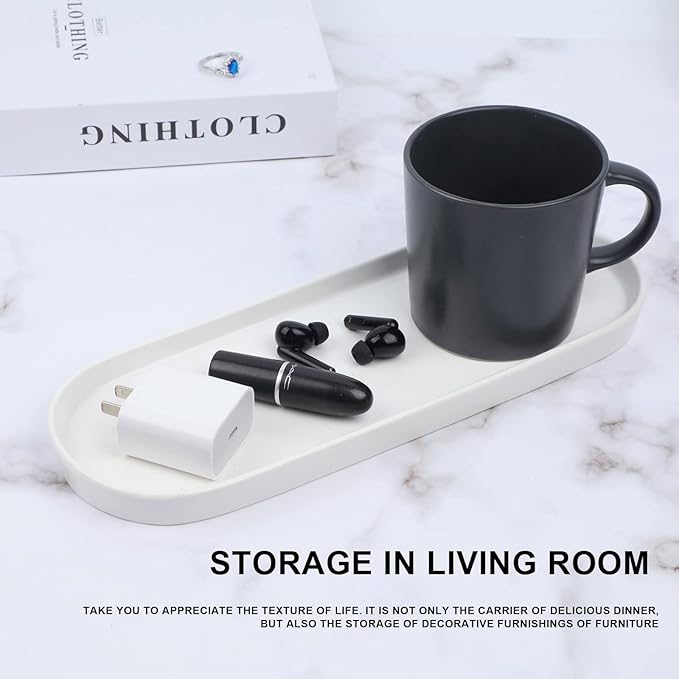 Ceramic Sink Tray, Bathroom Counter Tray, Bathtub, Cosmetics Dish, Candle, Perfume Shampoo Liquid Soap Simple Style Design Suit for Bathroom and Kitchen (White)