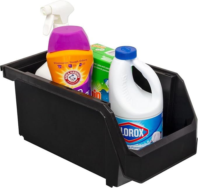 ReadySpace Plastic Containers for Organizing and Storage Bins for Closet, Kitchen, Office, Garage or Pantry Organization, Stackable Bins, Large (14.8" x 8" x 7"), 6-Pack, Black
