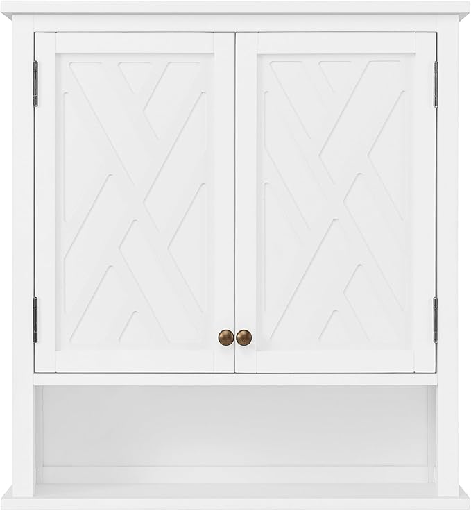 Alaterre Furniture Coventry 27W x 29H Wall Moted Bath Storage Cabinet with Two Doors and Open Shelf