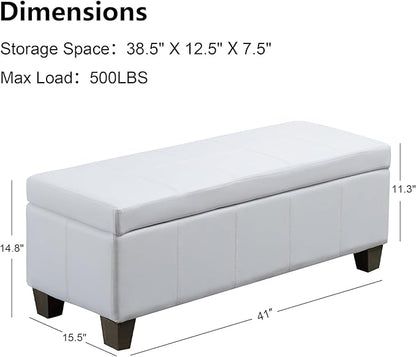 41" Storage Ottoman, Storage Bench with Safety Hinge, Upholstered Synthetic Leather Ottoman Bench for Bedroom, Living Room, Entryway, Hallway, Foot Rest, Support 500lbs