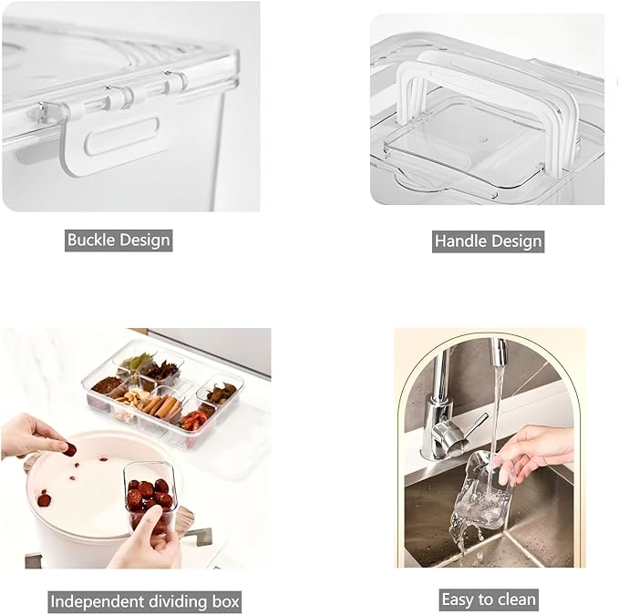 Snackle Box Container, 12.6 * 9.65 * 3.54” with 8 Independent compartments with Lids for lunch/Snack/Fruit/Veggie Storage, Organizers for Pantry/Refrigerator/Closet/kitchen