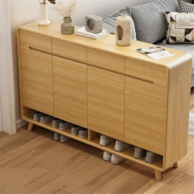 NIUYAO Shoe Storage Cabinet with 4 Drawers Solid Wood Morden Simple Style Free Standing Hidden Shoe Racks Organizer for Entrance Hallway Entryway -Wood 55" L x 14" W x 40" H