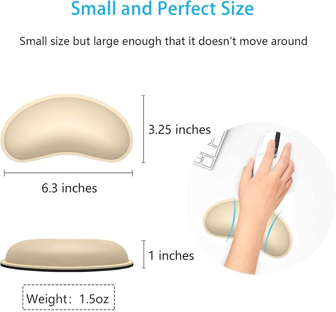 Dapesuom Mouse Wrist Rest, Ergonomic Memory Foam Mouse Wrist for Computer Desk Mats Support, PU Leather Hand Rest Pad Cushion for Gaming, Laptop, Men, Women, Pain Relief & Easy Typing, Colonial White