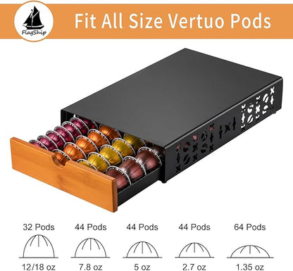 FlagShip for Vertuo Pod Holder Coffee Pod Storage for Nespresso Pod Black Metal Fits All Size Vertuo Pods