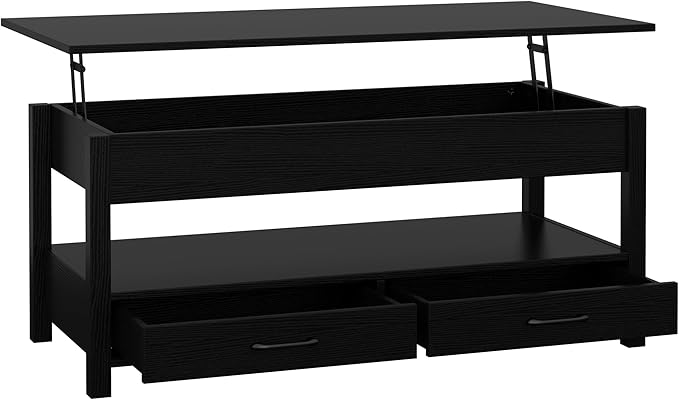 Panana Modern Coffee Table Lift Top Coffee Table with Drawers and Hidden Compartment, Tea Table with Wooden Lift Tabletop, for Living Room (Black)