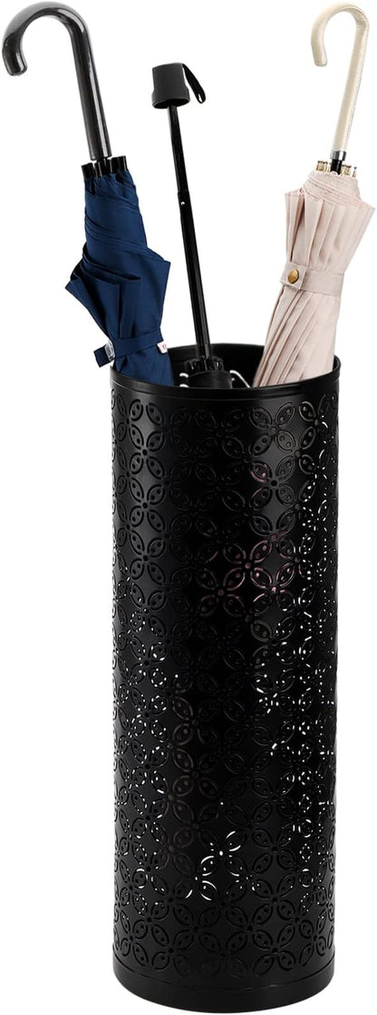 Hacaroa Metal Round Umbrella Stand Rack, Free Standing Umbrella Holder Bin, Canes Walking Sticks Holder for Entryway, Home, Office, Black