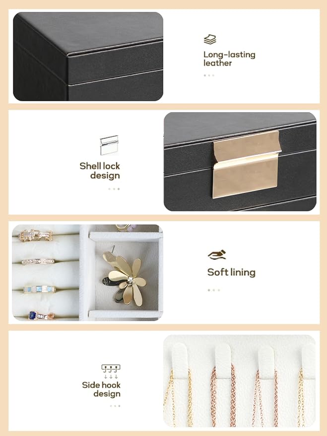 BOOVO Jewelry Boxes for Women, White and Black 6 Layer Large Jewelry Box for Necklace, Bracelet, Earrings, Rings Storage, Jewelry holder Organizer for Girls Gift (Clear Black, 4 layer)