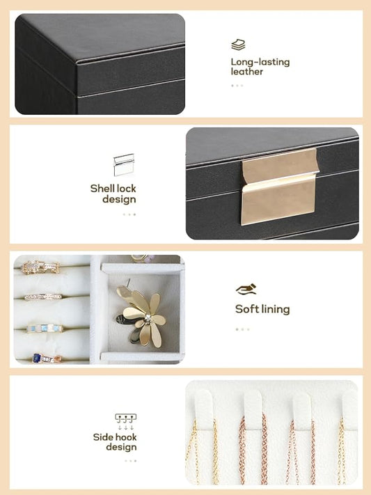 BOOVO Jewelry Boxes for Women, White and Black 6 Layer Large Jewelry Box for Necklace, Bracelet, Earrings, Rings Storage, Jewelry holder Organizer for Girls Gift (Clear Black, 4 layer)