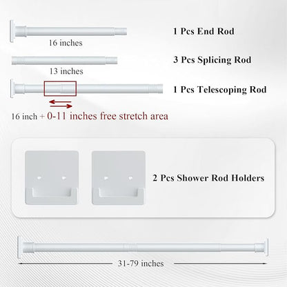 UIOSANRT White Shower Curtain Rod 31-79 inches, Stainless Steel Shower Rod & Tension Rod, Adjustable Tension Shower Curtain Rod for Bathroom, Windows, Closet