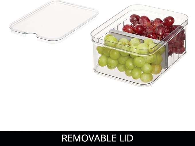 iDesign Small Fridge Organizer Bin with Removable Divider and Lid - Set of 6 - Clear/Gray