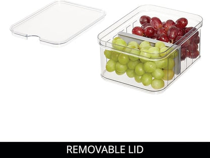iDesign Small Fridge Organizer Bin with Removable Divider and Lid - Set of 6 - Clear/Gray