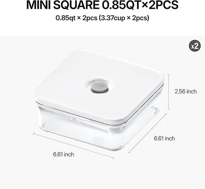 VAKUEN Premium Airtight Food Storage Containers, Mini Square 2pc/set(0.85qt), Smart One-Click Seal Lid, No Hinges, 100% Leak Proof, BPA-FREE, Dishwasher, Freezer & Microwave Safe