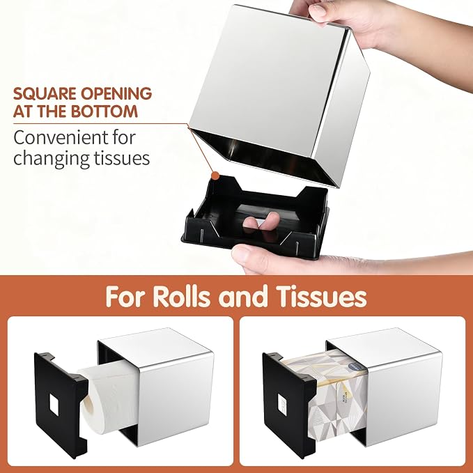 Y-in Hand Tissue Box Cover, Square Facial Tissue Holder Storage for Bathroom Vanity, Countertops, Dressers, Night Stand, Parlors and Offices - Mirror