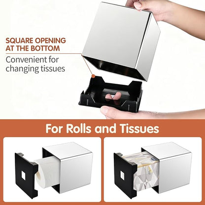 Y-in Hand Tissue Box Cover, Square Facial Tissue Holder Storage for Bathroom Vanity, Countertops, Dressers, Night Stand, Parlors and Offices - Mirror