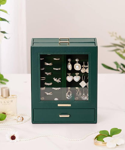 Homde Jewelry Organizer Girls Women Jewelry Box for Necklaces Rings Earrings Gift Bracelets Storage Case (Forest Green + Gold)