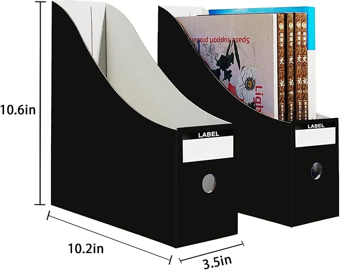 Limitliho Magazine Holde, Magazine File Holder for Home, Office, Desk, 10.6'' H×10.2'' L ×3.5''W Magazine Storage Box (Black, 2 Pack)