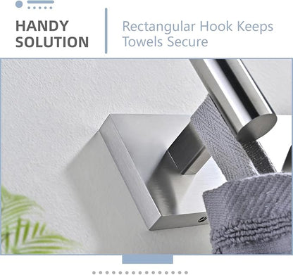 Toilet Paper Roll Holder Stand with 2 Robe Towel Hooks,Wall Mounted Brushed Nickel 3 Piece Bathroom Hardware Set, SUS 304 Stainless Steel, Drilling Hole Bath Accessories (Silvery)