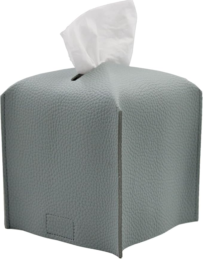 Livelab Tissue Box Cover Holder, Square Modern Decoration PU Leather Facial Tissues Case Roll Paper Dispenser for Bathroom Vanity Countertop, Night Stands, Office Desk Car 5X5X5'' | Water Blue