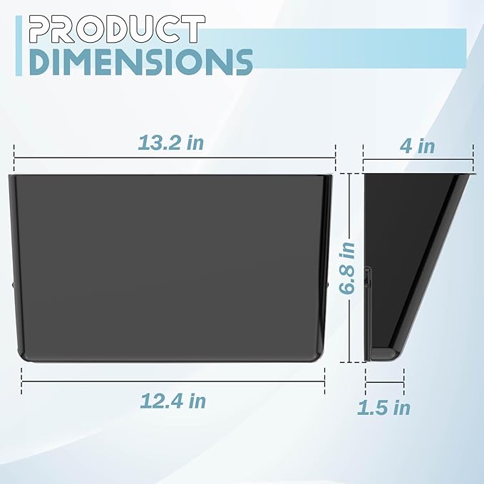 6 Pockets Acrylic Wall File Organizer, Clear Wall File Holder, Plastic Hanging Wall File Holder for Office, School and Home, Black