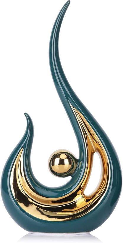 LCCCK Teal Gold Abstract Figurine Statues for Home Decor – Modern Ceramic Sculpture Accent, Decorative Statues for Living Room, Shelf, TV Stand, Office or Coffee Table Centerpiece Art Decoration