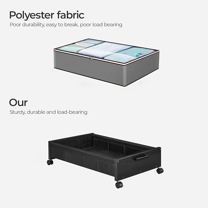 FOUCSSOMEI Under Bed Storage with Wheels, Wooden Under Bed Drawers On Wheels, Rolling Under Bed Shoe Storage, Space Saving, Black,30L