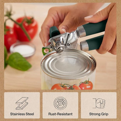 GORILLA GRIP Heavy Duty Stainless Steel Smooth Edge Manual Can Opener and Bottle Openers, Soft Comfortable Handle, Oversized Handheld Turn Knob, US Designed Multifunctional Kitchen Tool, Hunter Green