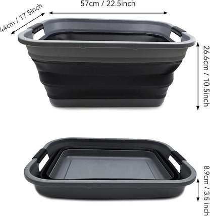 SAMMART 41L (10.8 gallon) Collapsible Plastic Laundry Basket - Foldable Pop Up Storage Container/Organizer - Portable Washing Tub - Space Saving Hamper/Basket, (Rectangular, Grey/Black)