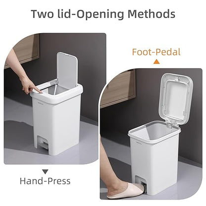 MOPALL 16.5L/4.4Gal Bathroom Trash Can with Lid Soft Close, Slim Trash Can with Pop-Up Lid & Step On Foot Pedal, Garbage Can Waste Bin Trash Bin Wastebasket for Home Kitchen Garage Apartment Office RV
