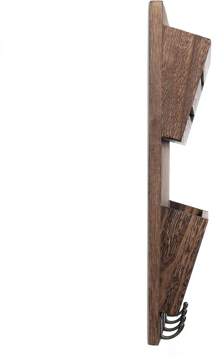 MOOACE Mail Organizer Wall Mount with Key Hooks, 2-Slot Wood Mail and Key Holder, Wall File Organizer Office Letter Folder Accessories Organizer Home Farmhouse Decor