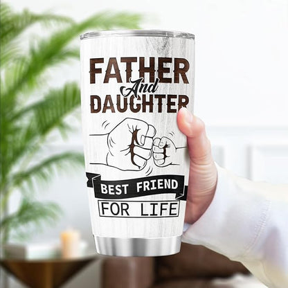 Father and Daughter Best Friend for Life Gift, 20oz Insulated Stainless Steel Tumbler, Unique Holding Hands Fist Bump Design, Birthday, Christmas, Father's Day