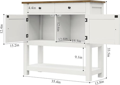 HOSTACK Farmhouse Console Table with 2-Door Cabinet & 2 Drawers, Coffee Bar, Entryway Table with Storage Shelf, Sofa Tables Buffet Sideboard for Kitchen, Hallway, Dining, Living Room, White