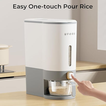UFORU Rice Dispenser, Rice Storage Container with Measuring Cup for Kitchen Pantry Household, Cereal Dry Food Storage Containers Airtight, Sealed Moisture Proof, (Gray 22 Lbs)