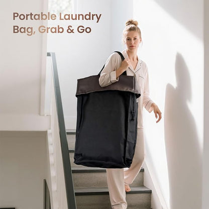 160L Laundry Basket with Wheels, 2-section Rolling Laundry Basket, Large Laundry Hamper with Wheels, Rolling Laundry Hamper Clothes Hamper for Home, Bathrooms and Dorm(Black)