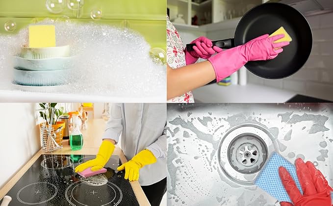 Non-Scratch, Gentle Mesh Dishwashing Sponge, Quick Dry, Odor-Resistant Dish Sponge, Gentle Cleaning for Kitchen, Dishes, Household Cleaning, Stainless Steel & Non-Stick Pans (Pack of 6)