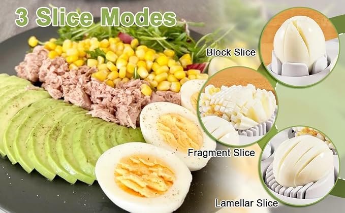 3 in 1 Egg Slicer for Kitchen – Multi-Functional Strawberry Banana Mushroom Cutter, ABS Safe Wire Blade, 3 Slice Modes, Dishwasher Safe, Lightweight 120 g, Gift for Salad Lover