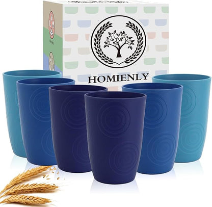 Homienly Wheat Straw Cups 16oz,Unbreakable Cups-6 PCS Freezer and Dishwasher Safe Cups for outdoor gatherings,Picnic,Travel-Blue Sky