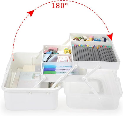 BTSKY 3-Layer Plastic Dividing Storage Box Craft Organizer with Adjustable Spacers Portable Handled Art Supply Multipurpose Home Utility Box for Medicine, Sewing