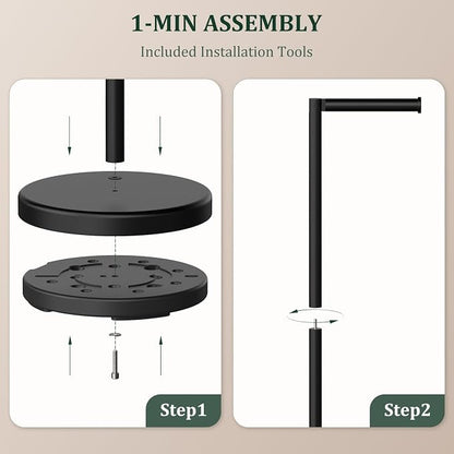 Matte Black Toilet Paper Holder Stand, Free Standing Toilet Paper Holder for Bathroom, 304 Stainless Steel Rustproof Toilet Paper Stand Storage for 4 Rolls(Fits All Rolls)