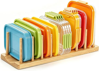 HOMQUEN Pot Lid Organizer, Sturdy Plastic Pan Lid Organizer Rack, 8 Adjustable Compartments - For Cabinet and Countertop, Pot Lids, Pans, Plates, Bowls, Cups, Cutting Boards and Books