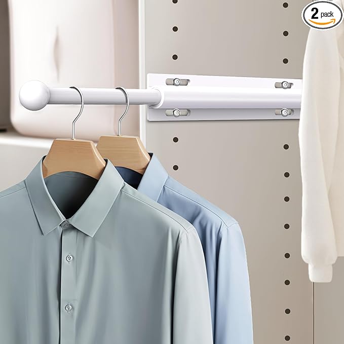 Supforce 2 PACK Valet Rod for Closet Pull Out, Retractable Slide Out Valet Rod Closet Organization, 12" Aluminum Valet Clothing Hanger Rods Perfect for Suits, Freshly Pressed Clothes, White