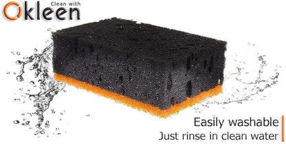 Black & Orange Multi Use Scrub Sponges. Made in Europe. 9 Pack, 4.3x2.8x1.4 inches. Heavy Duty and Non Scratch Fiber. Odorless Durable and Delicate Scrubber. Halloween Edition
