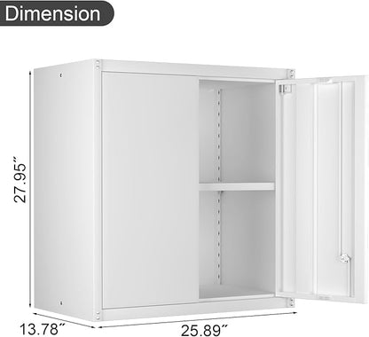 Garage Wall Cabinets,Metal Wall Cabinet for Garage with 2 Doors,Locking Wall Mount Storage Cabinet with Adjustable Shelf for Laundry,Kitchen,Basement